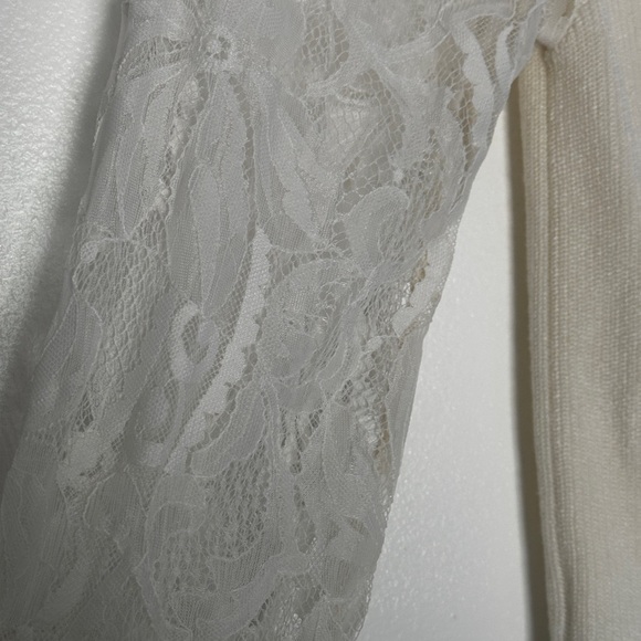 Anthropologie Ivory Lace Sleeve Sweater - Picture 8 of 11